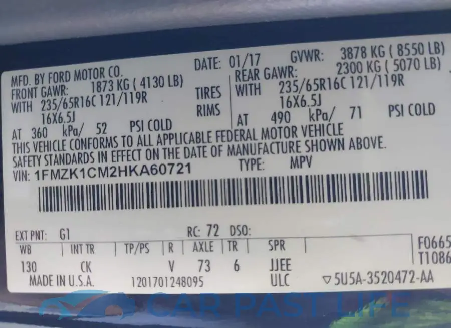 1FMZK1CM2HKA60721# 9