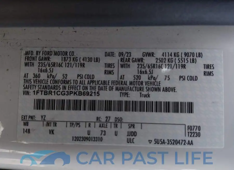 1FTBR1CG3PKB69215# 9