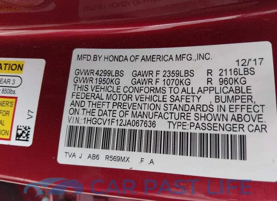 1HGCV1F12JA067636# 9