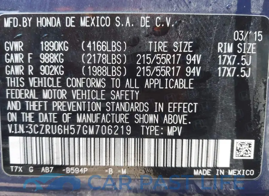 3CZRU6H57GM706219# 9