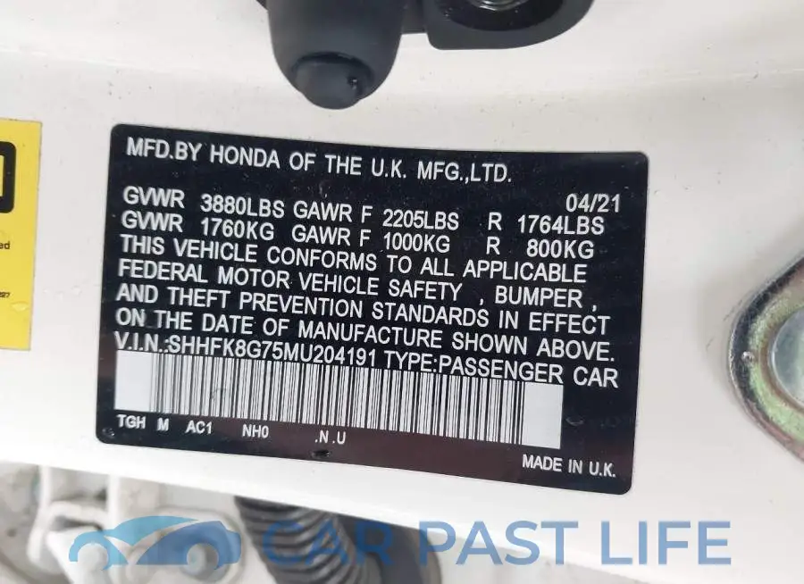 SHHFK8G75MU204191# 9