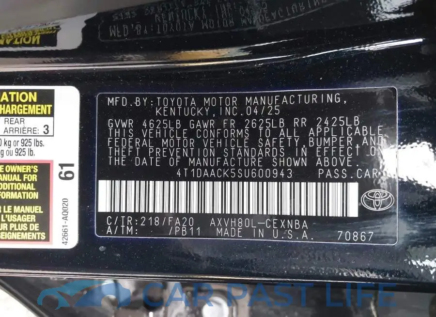 4T1DAACK5SU600943# 9