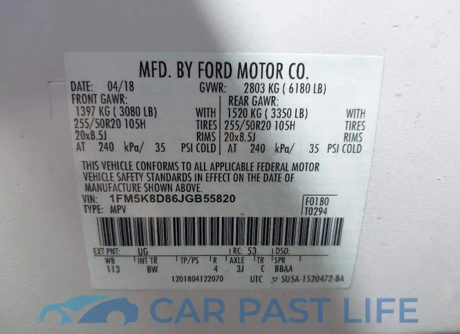 1FM5K8D86JGB55820# 9
