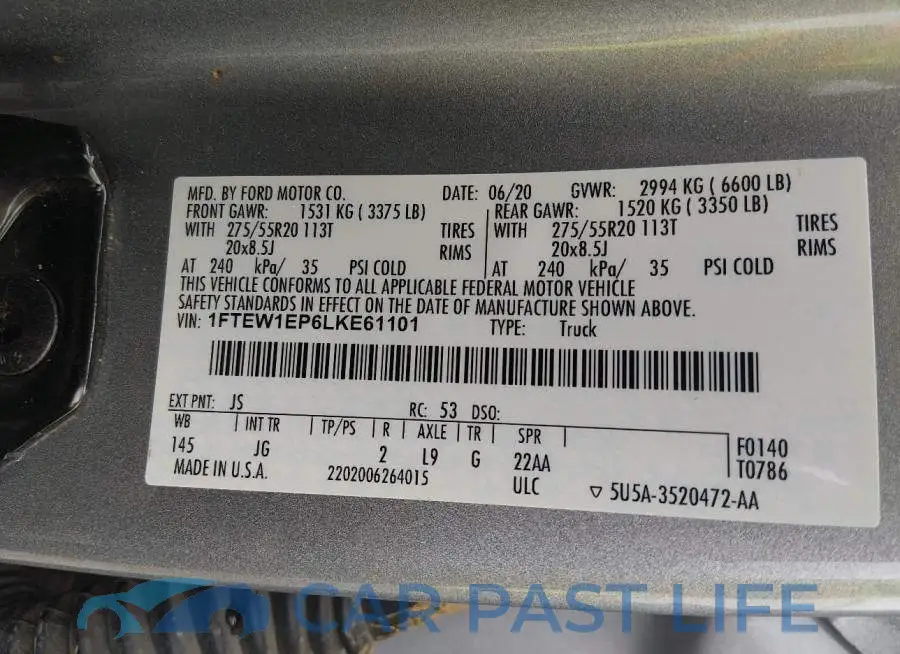 1FTEW1EP6LKE61101# 9