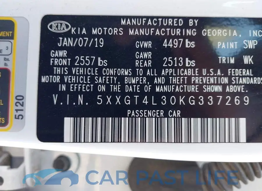 5XXGT4L30KG337269# 9