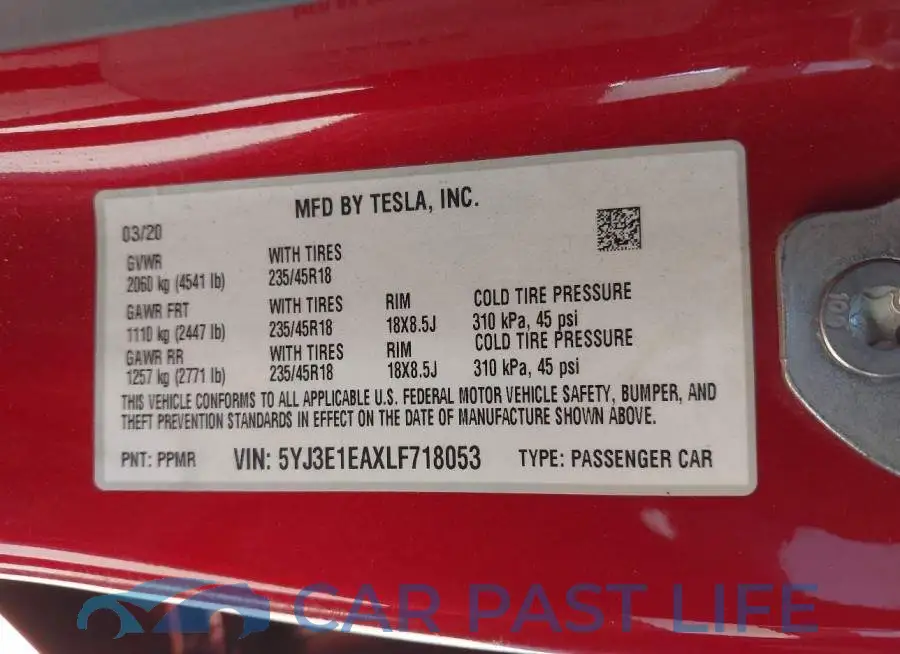 5YJ3E1EAXLF718053# 9