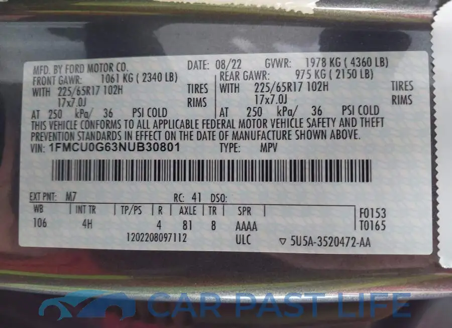 1FMCU0G63NUB30801# 9
