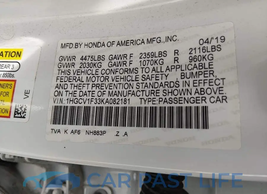1HGCV1F33KA082181# 9