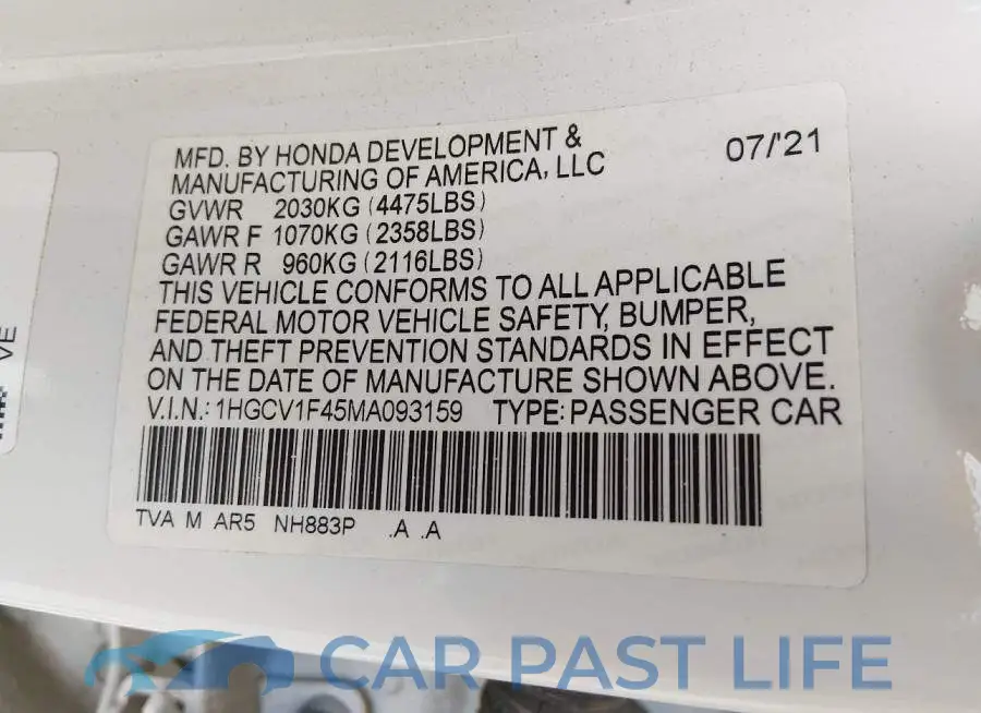 1HGCV1F45MA093159# 9