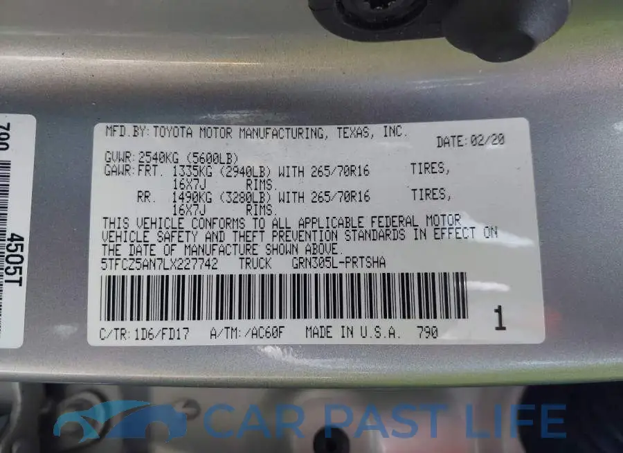 5TFCZ5AN7LX227742# 9