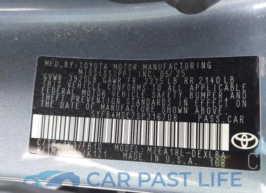 5YFB4MDE7SP316708# 9