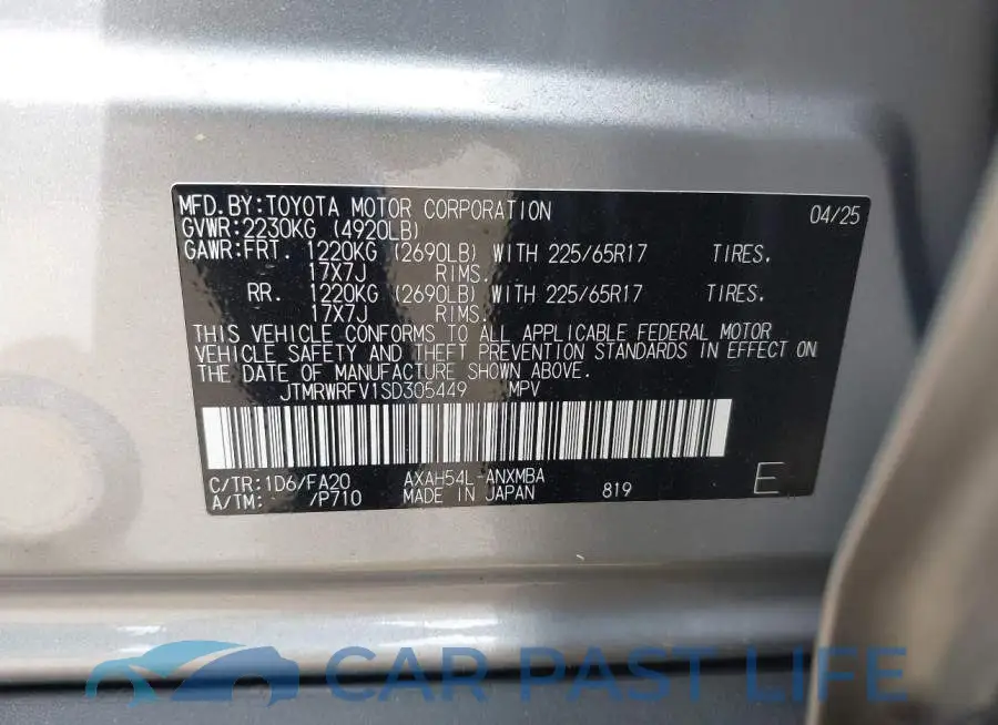 JTMRWRFV1SD305449# 9