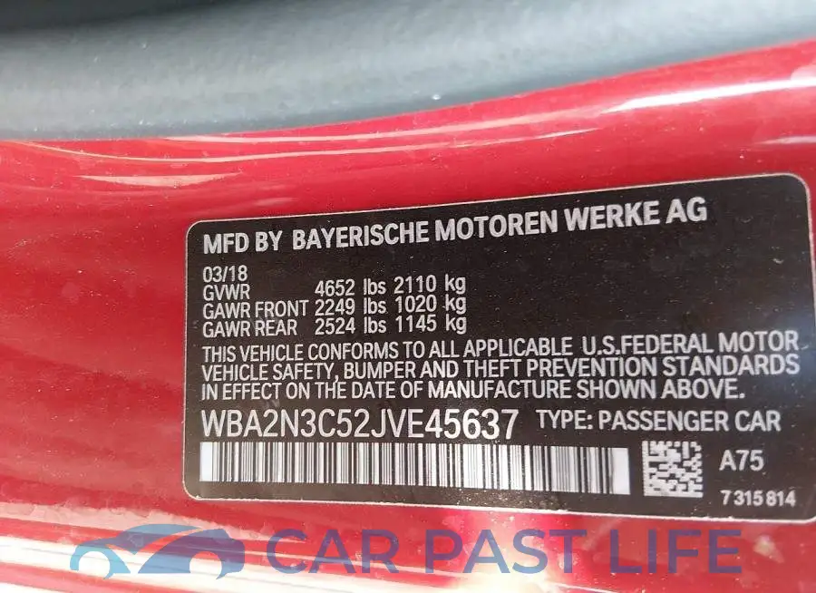 WBA2N3C52JVE45637# 9