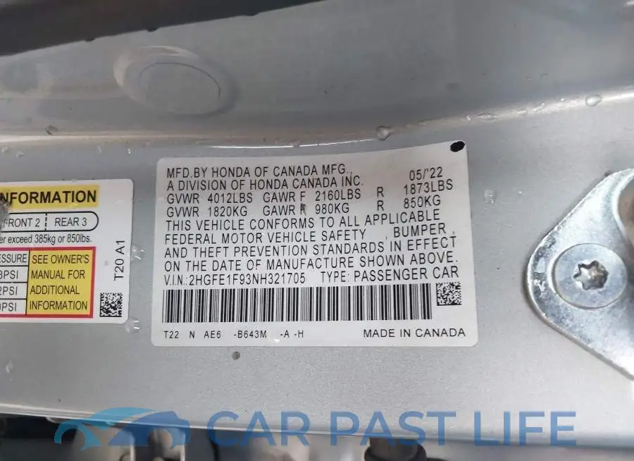 2HGFE1F93NH321705# 9