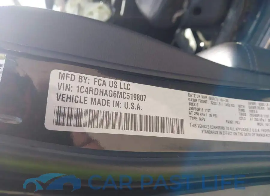 1C4RDHAG6MC519807# 9