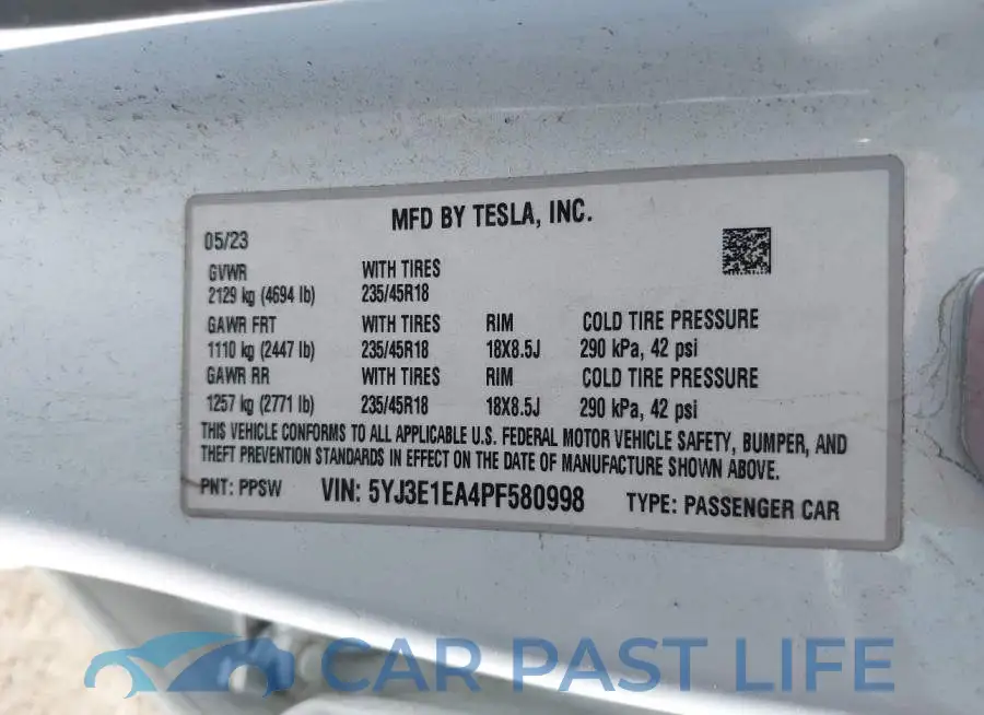 5YJ3E1EA4PF580998# 9
