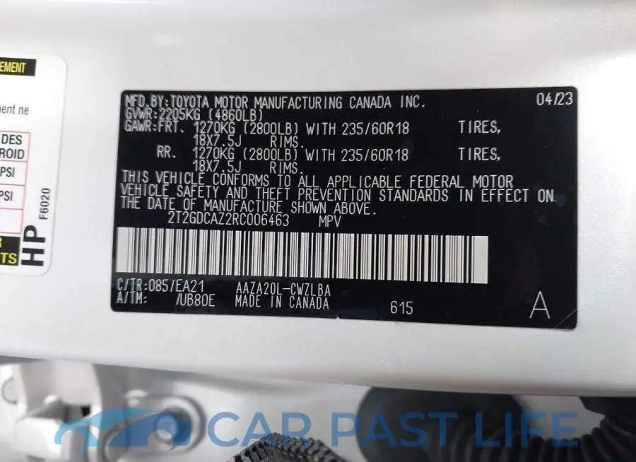 2T2GDCAZ2RC006463# 9
