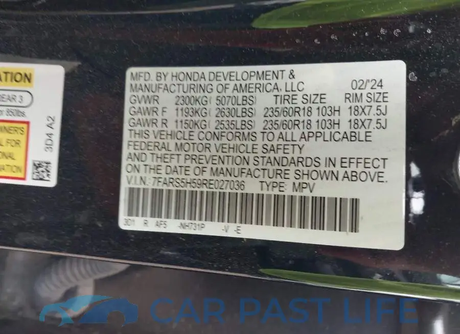 7FARS5H59RE027036# 9