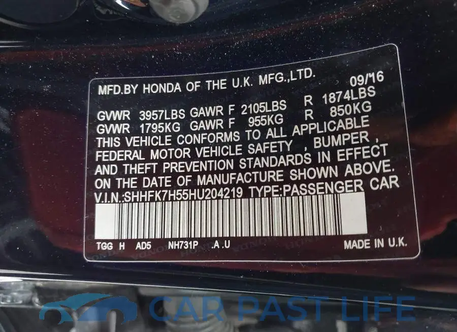 SHHFK7H55HU204219# 9