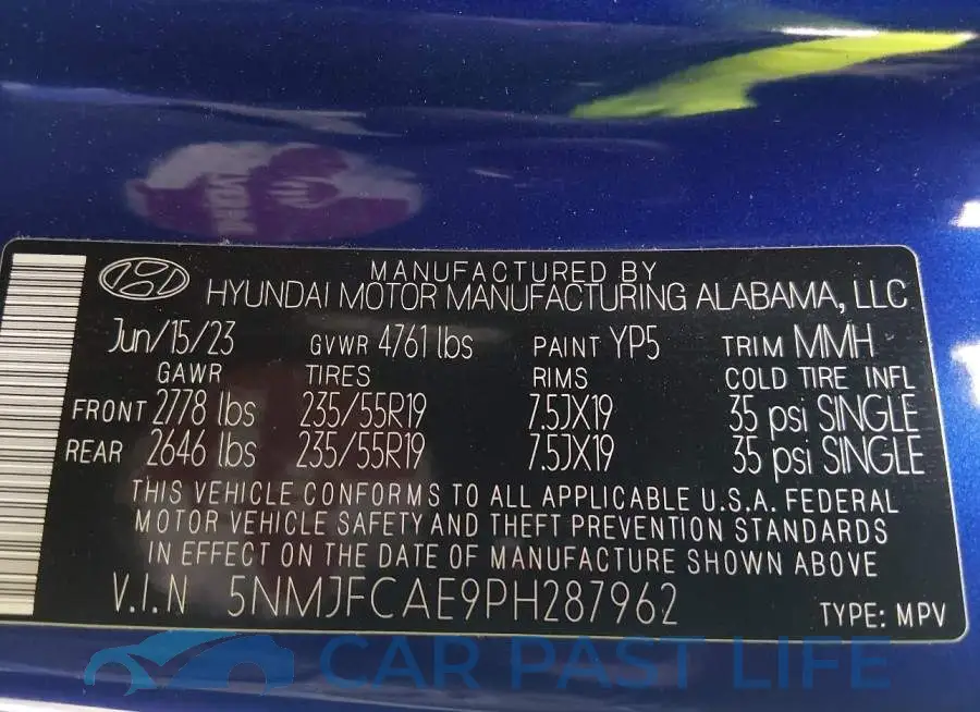 5NMJFCAE9PH287962# 9