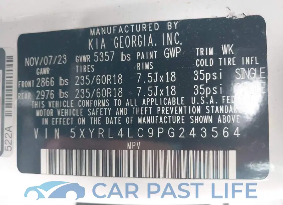 5XYRL4LC9PG243564# 9