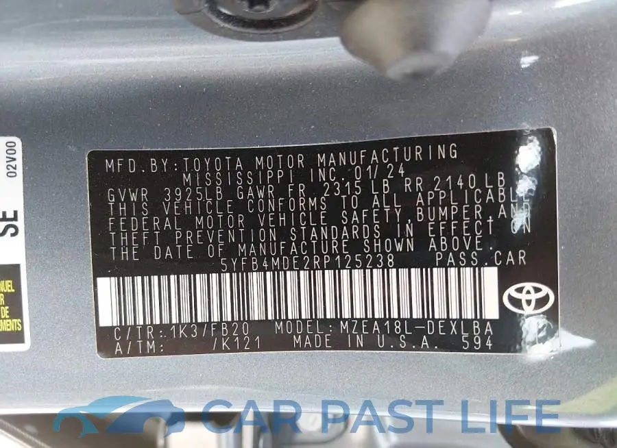 5YFB4MDE2RP125238# 9