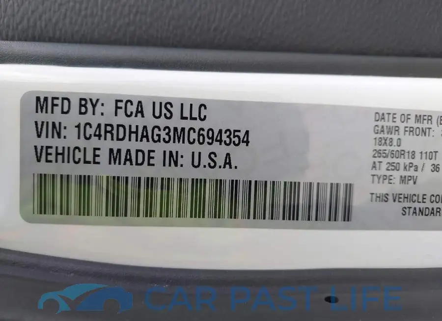 1C4RDHAG3MC694354# 9