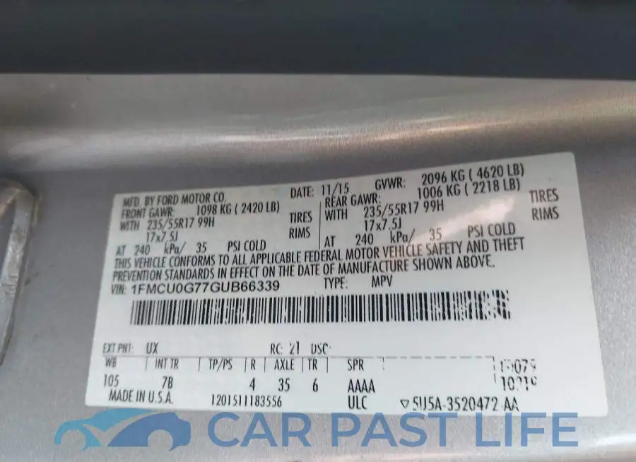 1FMCU0G77GUB66339# 9