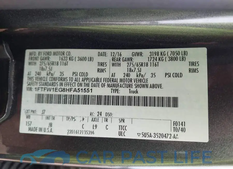 1FTFW1EG8HFA51551# 9