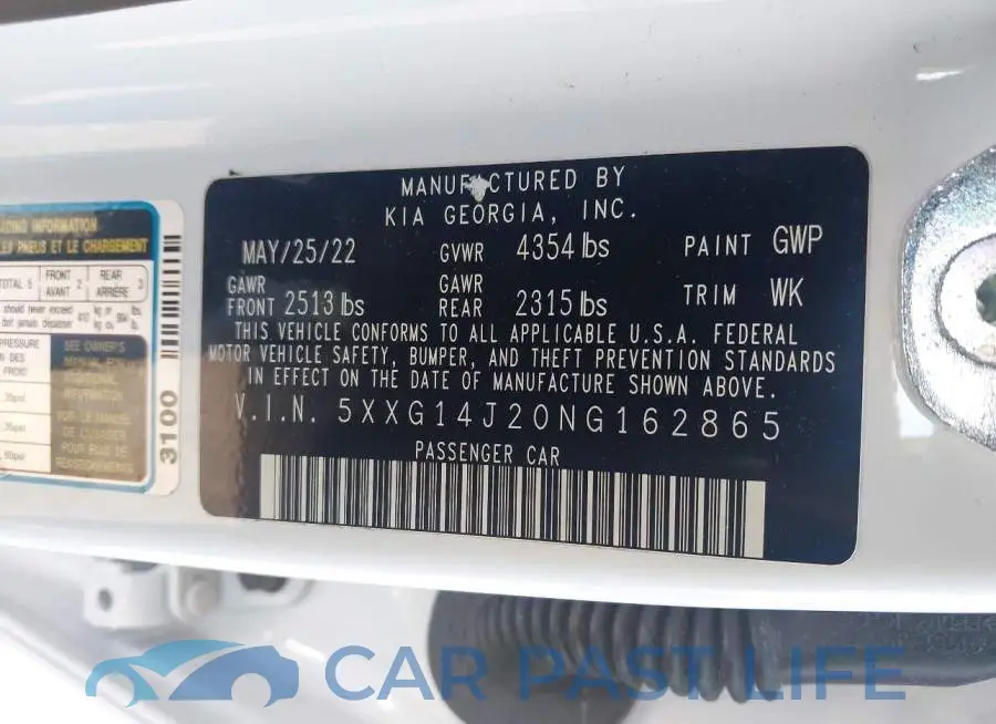 5XXG14J20NG162865# 9
