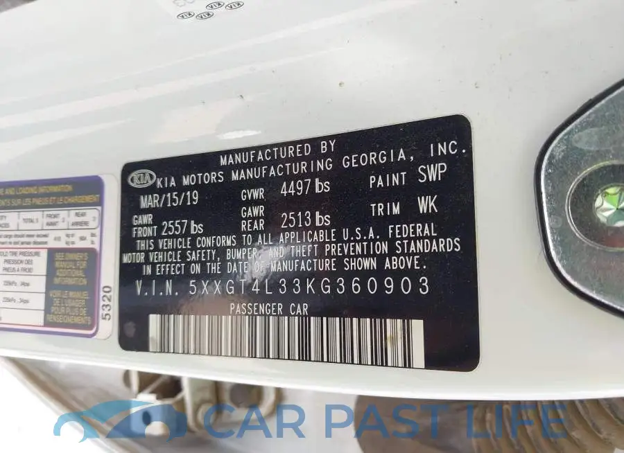 5XXGT4L33KG360903# 9
