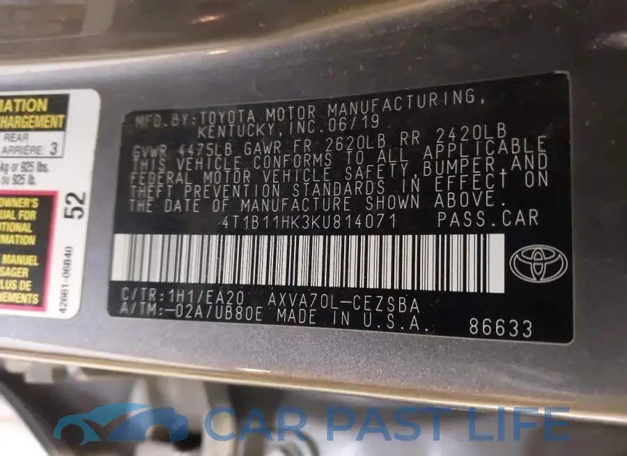 4T1B11HK3KU814071# 9
