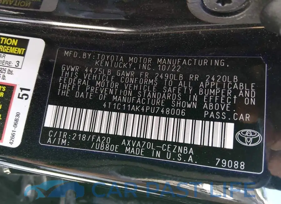 4T1C11AK4PU748006# 9