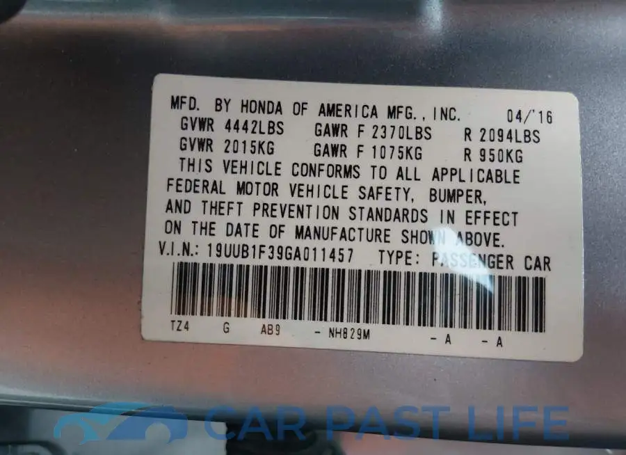 19UUB1F39GA011457# 9