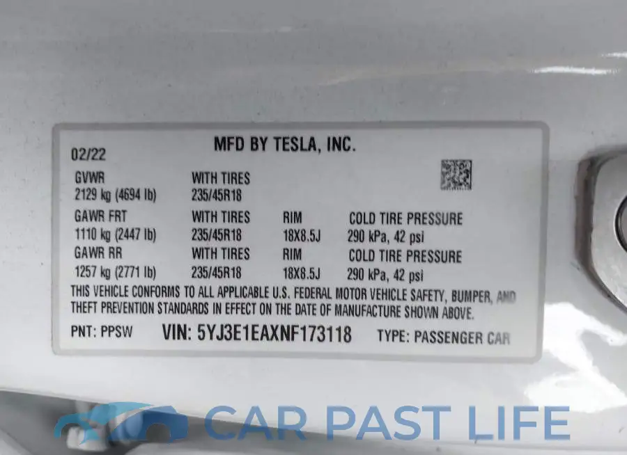 5YJ3E1EAXNF173118# 9