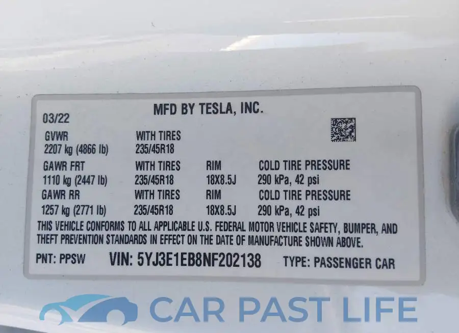 5YJ3E1EB8NF202138# 9