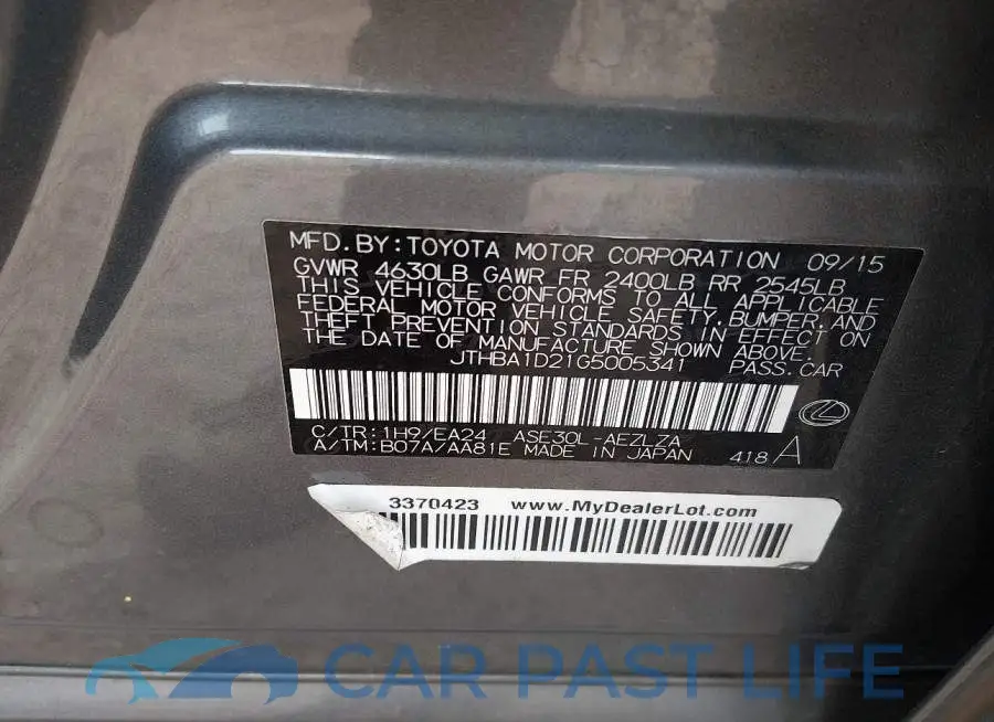 JTHBA1D21G5005341# 9