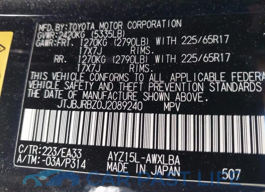 JTJBJRBZ0J2089240# 9