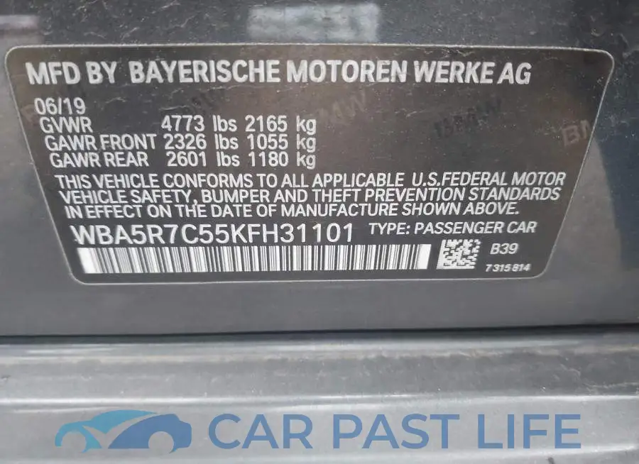 WBA5R7C55KFH31101# 9