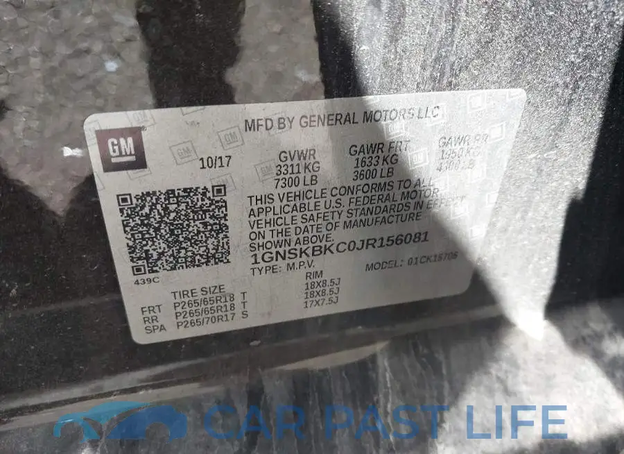 1GNSKBKC0JR156081# 9