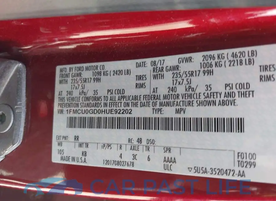 1FMCU0GD0HUE92202# 9