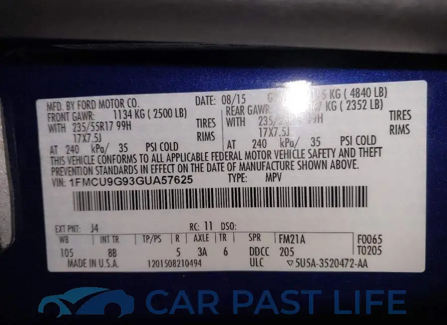 1FMCU9G93GUA57625# 9