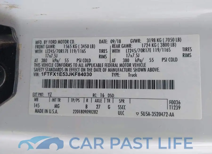 1FTFX1E53JKF84030# 9
