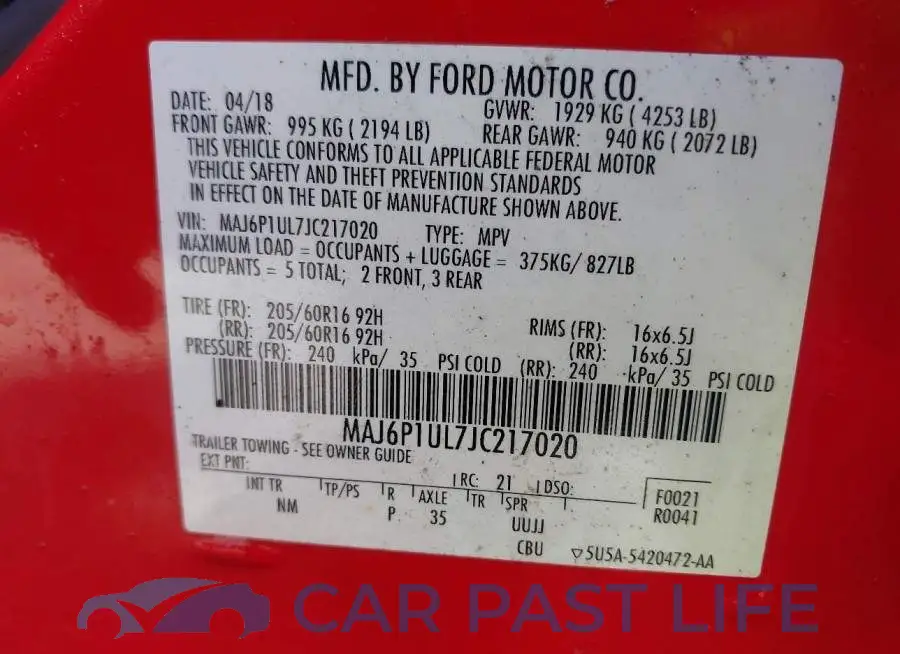 MAJ6P1UL7JC217020# 9