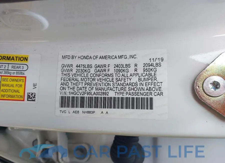 1HGCV2F95LA002892# 9
