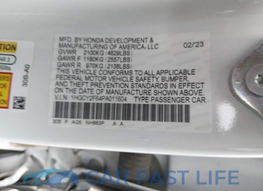 1HGCY2F64PA011604# 9