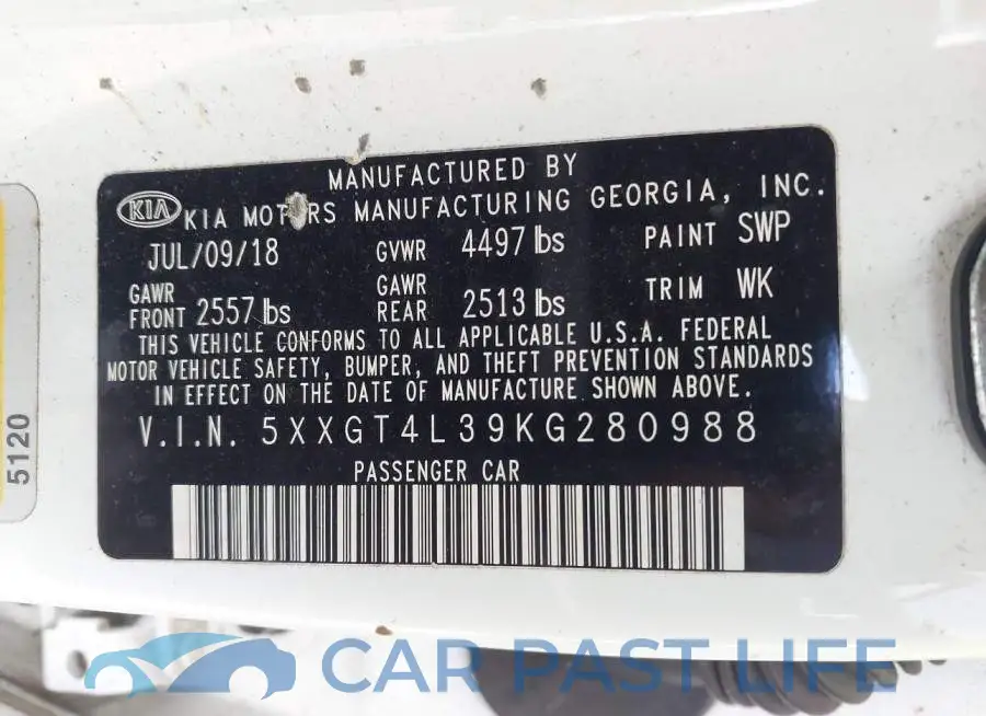 5XXGT4L39KG280988# 9