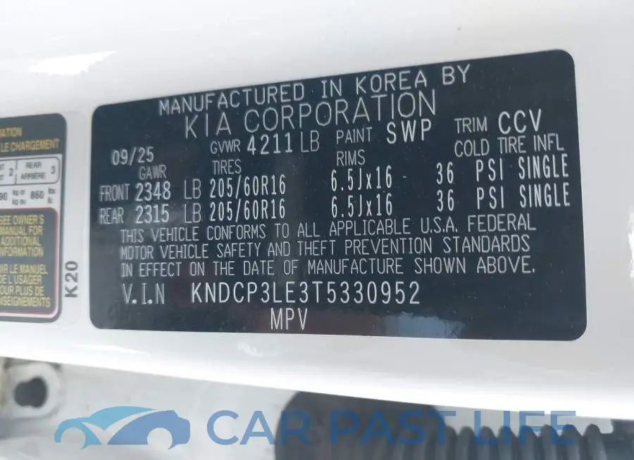 KNDCP3LE3T5330952# 9