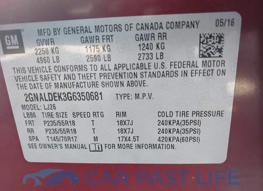 2GNALDEK3G6350681# 9