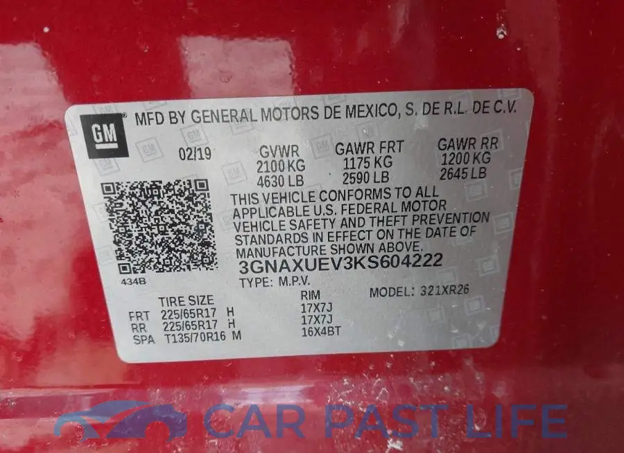 3GNAXUEV3KS604222# 9